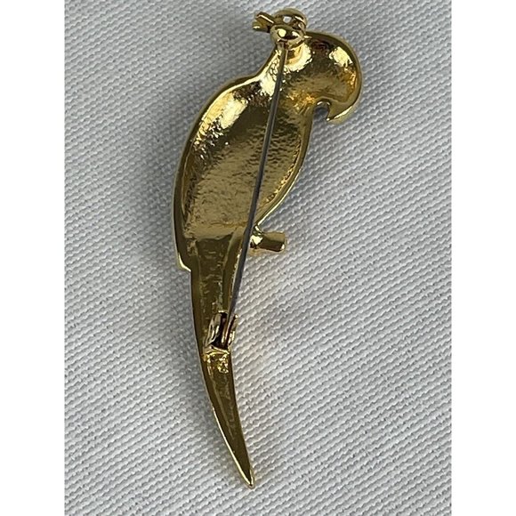 Vintage Tropical Parrot On Branch Brooch Jewel Green Blue Enamel Crystal Eyes - Picture 5 of 7